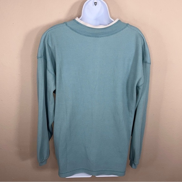 XL Vintage 90s Blue Waffle Knit Thermal Top Floral Long Sleeve Bobbie Brooks - Picture 13 of 13